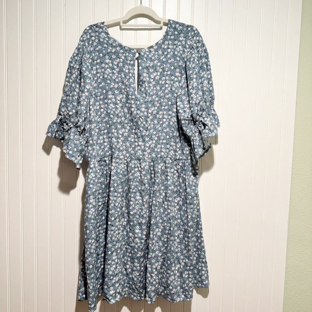 Torrid Floral Ruffle Sleeve Mini Dress Blue Pink Size 14 - Picture 7 of 7